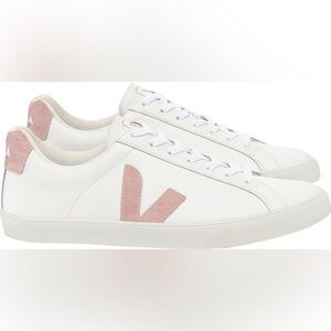 Veja Women's White and Pink Logo Sneakers